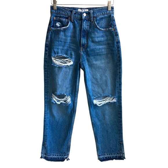 We The Free People Rita Crop Destroyed Ripped High Rise Raw Split Hem Jeans 27 - Picture 1 of 17